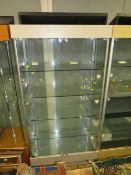 A MODERN TWO DOOR LIGHT-UP DISPLAY CABINET WITH KEYS 198 X 100 CM