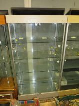 A MODERN TWO DOOR LIGHT-UP DISPLAY CABINET WITH KEYS 198 X 100 CM