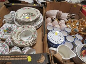 TWO TRAYS OF TEASET ITEMS TO INCLUDE A TRAY OF INDIAN TREE EXAMPLES AND A TRAY CONTAINING POOLE