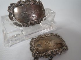 TWO HALLMARKED SILVER WINE LABELS