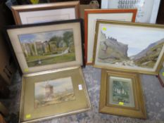 A COLLECTION OF FIVE ASSORTED WATERCOLOURS TO INCLUDE A SMALL CATTLE SCENE (5)