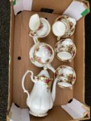TWO TRAYS OF ROYAL ALBERT OLD COUNTRY ROSES CHINA, to include 6 cups, 6 saucers, milk jug, sugar bo