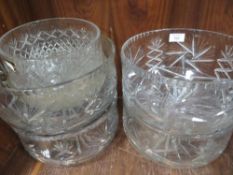 FIVE LARGE GLASS CRYSTAL FRUIT BOWLS