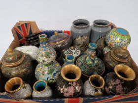 A TRAY OF ASSORTED CLOISONNE WARE