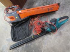 A FLYMO GARDEN VAC AND A BOSCH HEDGE TRIMMER