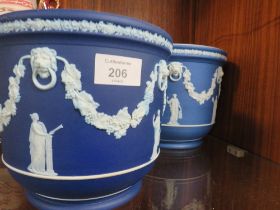 TWO WEDGWOOD BLUE DIP JARDINAIRES