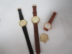 FOUR ASSORTED WATCHES TO INCLUDE A VINTAGE ROTARY DAYDATE EXAMPLE (NO STRAP)