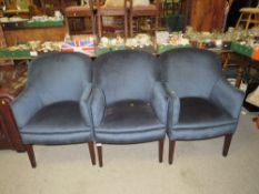 THREE MODERN BLUE UPHOLSTERED ARMCHAIRS