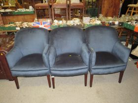 THREE MODERN BLUE UPHOLSTERED ARMCHAIRS