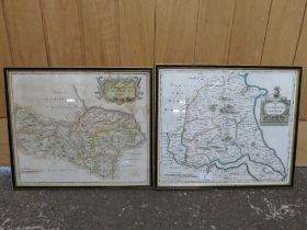 ROBERT MORDAN, 2 FRAMED AND GLAZED HAND TINTED 18TH CENTURY MAPS, EAST RIDING OF YORKSHIRE AND THE