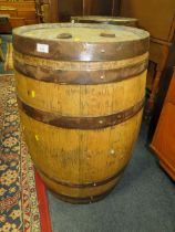 A LARGE BOUND OAK BARREL H- 88 CM