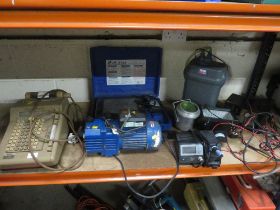 A SELECTION OF ELECTRICAL EQUIPMENT TO INCLUDE A CASH REGISTER, PUMP AND SOLDER IRON