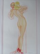 WILKINSON. Rear view study of a female nude looking into a hand mirror, signed and dated 1984
