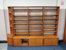 A LARGE MID CENTURY G-PLAN TEAK DISPLAY UNIT, with corner section, in four sections, H 199, W 284