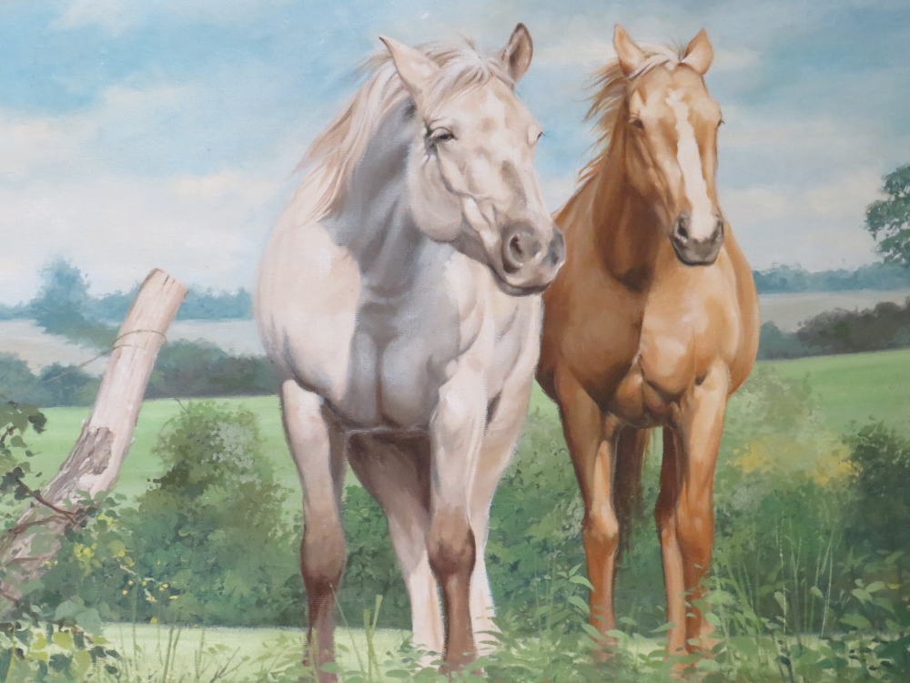 DEREK JOYNSON. A study of two horses in a landscape 'Trusting Friends' see Bristol Savages