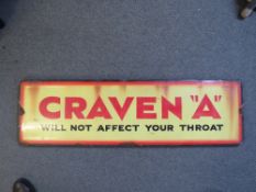 A VINTAGE 'CRAVEN A WILL NOT AFFECT YOUR THROAT' ENAMEL SIGN, 36 x 123 cm