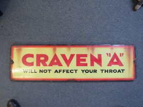 A VINTAGE 'CRAVEN A WILL NOT AFFECT YOUR THROAT' ENAMEL SIGN, 36 x 123 cm
