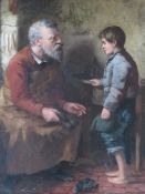 A 19TH CENTURY INTERIOR SCENE 'THE COBBLERS APPRENTICE', indistinctly signed with monogram and dated