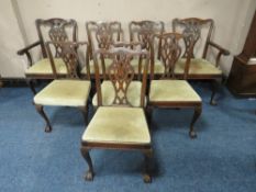 A SET OF EIGHT ANTIQUE CHIPPENDALE STYLE DINING CHAIRS, with pierced splats, raised on cabriole