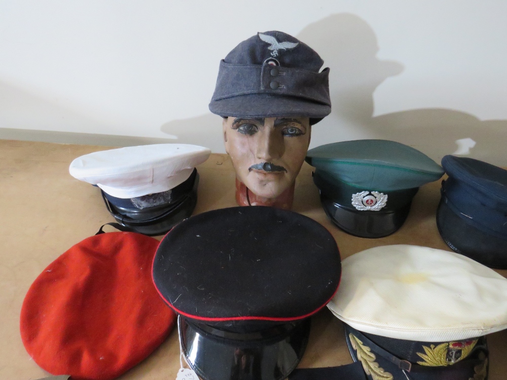 A COLLECTION OF VARIOUS MILITARY CAPS AND BERETS ETC., to include Naval and German types, along with - Image 2 of 7