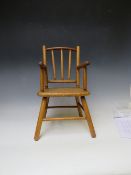 A LATE 19TH / EARLY 20TH MINIATURE APPRENTICE CHAIR, H 40 cm