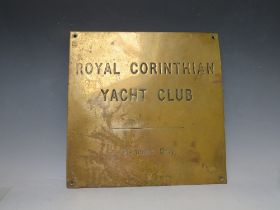 A VINTAGE BRASS PLAQUE FOR THE ROYAL CORINTHIAN YACHT CLUB (MEMBERS ONLY), 35 x 35 cm
