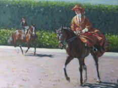 JACKIE HENDERSON. Modern British school equestrian study with two horses and riders 'A Winners