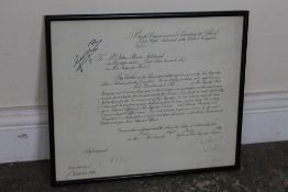 A SIGNED LETTER APPOINTING JOHN MORRIS ACKLAND TO SUB LIEUTENANT IN HIS MAJESTY'S FLEET, singed by