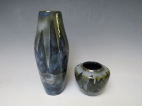 A COBRIDGE SLENDER VASE AND SQUAT VASE, both decorated with a moonlit pattern, impressed factory