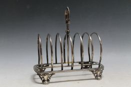 A HALLMARKED SILVER SIX DIVISION TOAST RACK - LONDON 1864, makers mark indistinct but probably