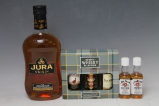1 BOTTLE OF JURA 10 YEARS OLD SINGLE MALT WHISKY, together with 5 miniature bottle of assorted
