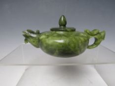 A CHINESE JADE TEAPOT AND COVER, Dia. 10 cm