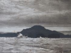 W. CALDERWOOD AULD (XIX-XX). Stormy coastal scene 'Off Tiree', signed in pencil lower right,