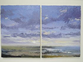 COLIN CARRUTHERS (XX). Northern Irish school, a diptych impressionist stormy coastal scene, 'Towards