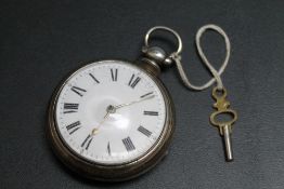 A HALLMARKED SILVER PAIR CASED WATCH BY THOMAS SAUNDERS OF DORCHESTER, inner case hallmarked for