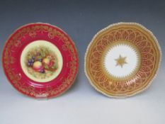 AN AYNSLEY CABINET PLATE WITH FRUIT DESIGN SIGNED D. JONES , together with a Coalport cabinet
