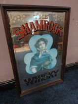 A LARGE 'THE SHAMROCK WHISKY DUBLIN' PUB ADVERTISING MIRROR, 89 x 58.5 cm (Exc. frame)