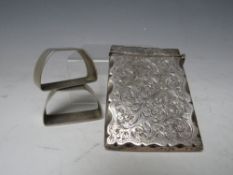 A HALLMARKED SILVER CALLING CARD CASE - SHEFFIELD 1898, with decorated front and back, makers mark