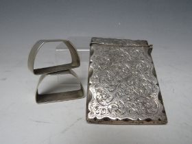 A HALLMARKED SILVER CALLING CARD CASE - SHEFFIELD 1898, with decorated front and back, makers mark