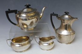 A MATCHED HALLMARKED SILVER FOUR PIECE TEA AND COFFEE SERVICE BY HENRY STRATFORD LIMITED - SHEFFIELD
