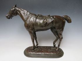 JOHN WILLIS GOOD (1845-1879) A BRONZE FIGURE OF A HORSE - 'THE TIRED HUNTER', marked to the base 'J