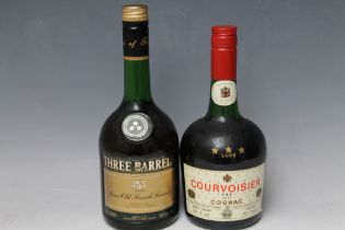 1 BOTTLE OF COURVOISIER THREE STAR LUXE COGNAC, together with 1 bottle of three barrels rare old