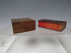 A VICTORIAN TUNBRIDGEWARE BOX, D 3 cm, W 6 cm, H 6 cm, together with a novelty book stamp box 8 x