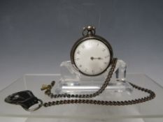 A SILVER OPEN FACE PAIR CASE POCKET WATCH, the movement signed WM Stubs, Birmingham, with a later