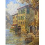 A LATE 19TH / EARLY 20TH CENTURY CONTINENTAL SCHOOL IMPRESSIONIST COASTAL VILLAGE SCENE WITH