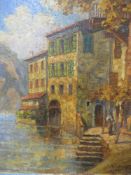 A LATE 19TH / EARLY 20TH CENTURY CONTINENTAL SCHOOL IMPRESSIONIST COASTAL VILLAGE SCENE WITH