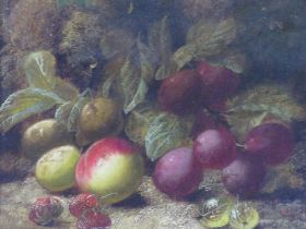 OLIVER CLARE (1853-1927). Still life study of fruit on a mossy bank, signed lower right, oil on