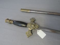 AN EARLY 20TH CENTURY AMERICAN 'KNIGHTS OF COLUMBUS' DRESS SWORD, engraved blade, wooden grip with