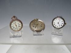 TWO VINTAGE FOB WATCHES, together with a silver trench watch, largest Dia. 3.5 cm, smallest Dia. 2.5