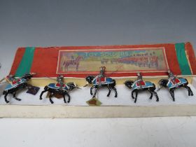 FIVE JOHILLCO KNIGHTS IN ARMOUR FIGURES IN BOX, along with other loose minor figures